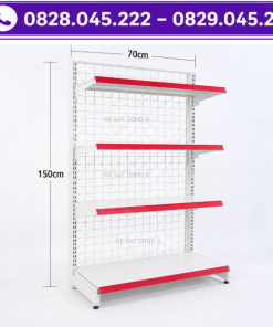 Kệ siêu thị đơn lưng lưới : Cao 1500 x Rộng 410 x Dài 700 (mm) , 4 tầng