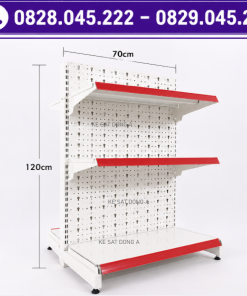 Kệ siêu thị đôi lưng tôn đục lỗ : Cao 1200 x Rộng 760 x Dài 700 (mm) , 3 tầng
