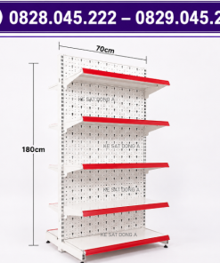 Kệ siêu thị đôi lưng tôn đục lỗ: Cao 1800 x Rộng 410x Dài 700 (mm), 5 tầng