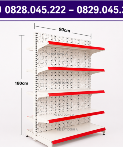 Kệ siêu thị đôi lưng tôn đục lỗ : Cao 1800 X Rộng 760 x Dài 900(mm) , 5 tầng 