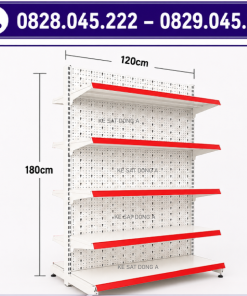 Kệ siêu thị đôi lưng tôn đục lỗ : Cao 1800 X Rộng 760 x Dài 1200(mm) , 5 tầng