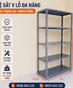 Kệ sắt v lỗ kích thước Cao 1.5m x Rộng 0.4m x Dài 1m ( 5 mâm)