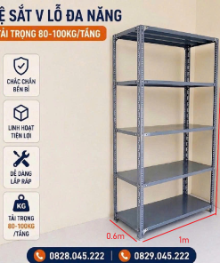 Kệ sắt v lỗ kích thước Cao 1.5m x Rộng 0.6m x Dài 1m ( 5 mâm)