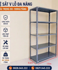 Kệ sắt v lỗ kích thước Cao 1.5m x Rộng 0.6m x Dài 1.5m ( 5 mâm)